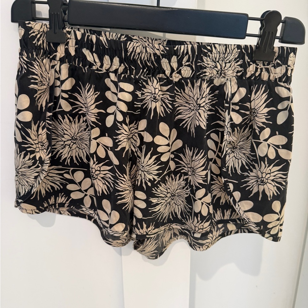 Stella McCartney Black and Cream Silk Floral Shorts